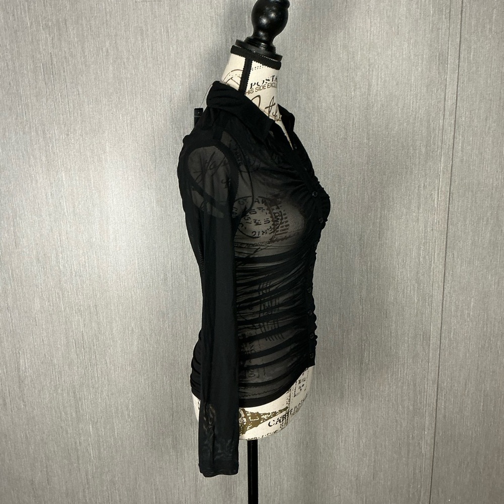 Express Sheer Black Ruched Button-Front Women's Top Size XS - Picture 3 of 12